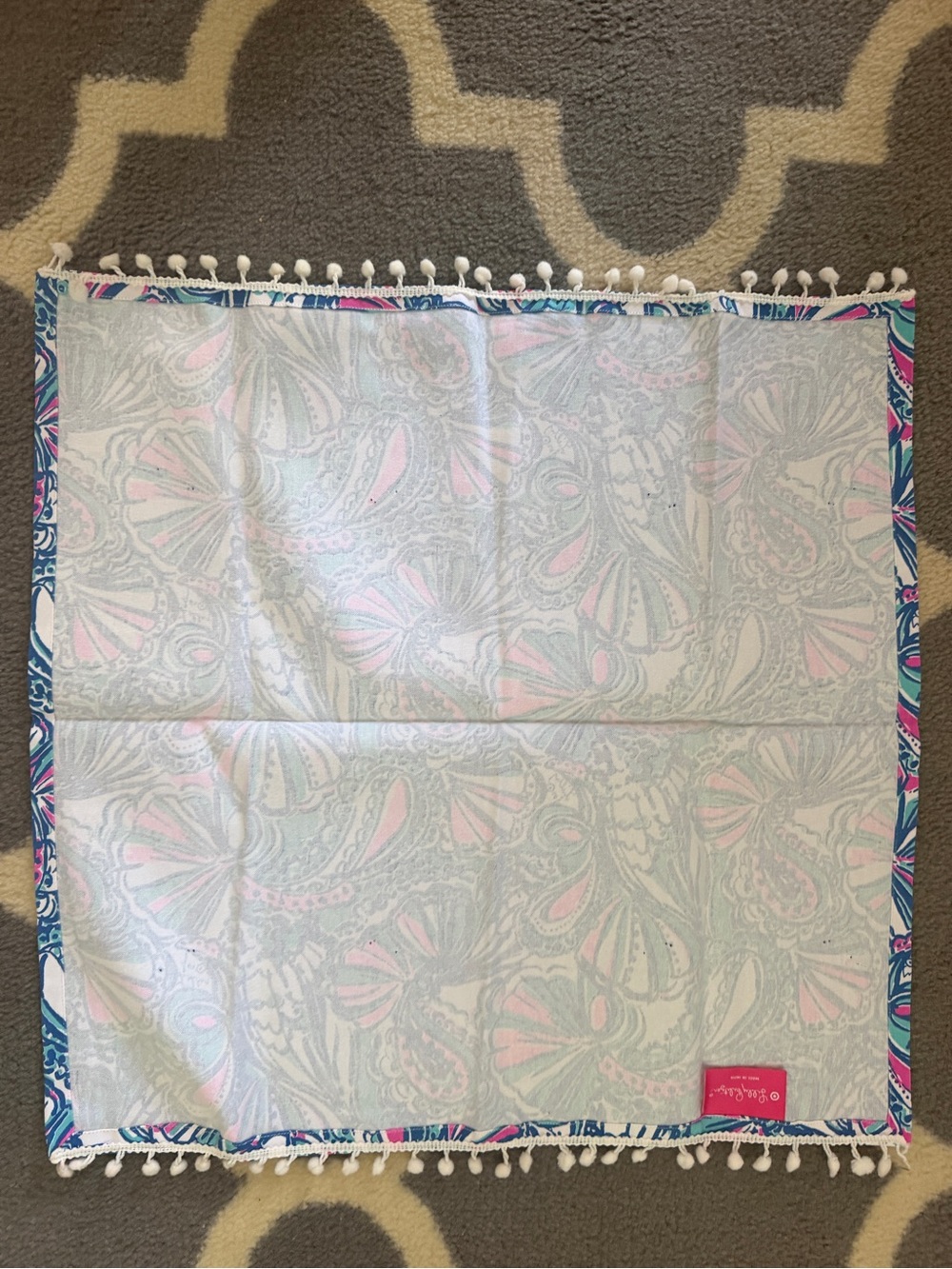 Lilly Pulitzer for Target Pink Tag Pom-Trim Shell Print Towel - Picture 2 of 4